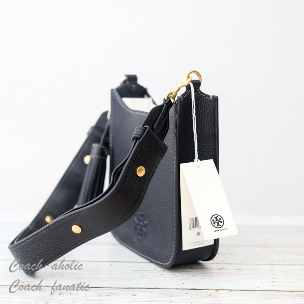 NWT Tory Burch Thea Web Mini Shoulder Bag Leather Crossbody in Black - Picture 7 of 14